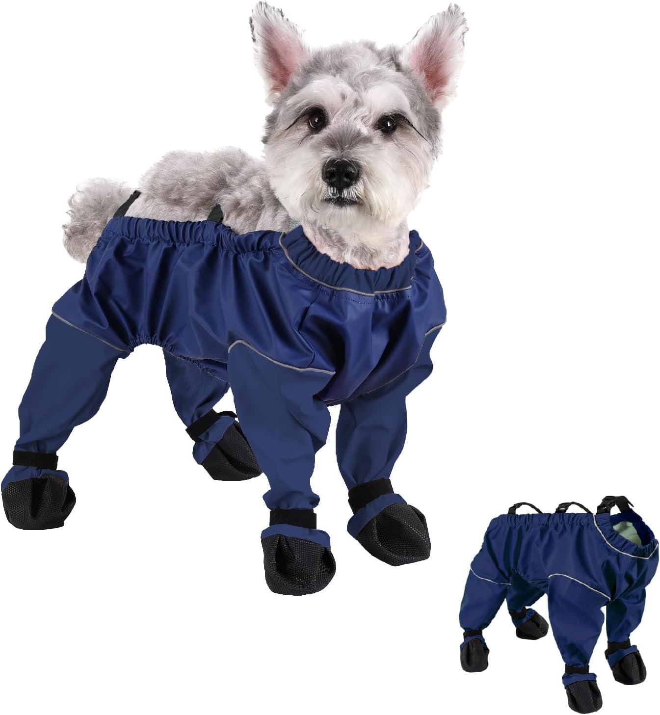 Waterproof Dogs Boots Anti Slip with Reflective Straps, Pets Boots with Suspenders for Snow and Rain Days Small to Medium Dogs, One-Piece Design Paw Protectors for Walking Grassland, Blue (XL)