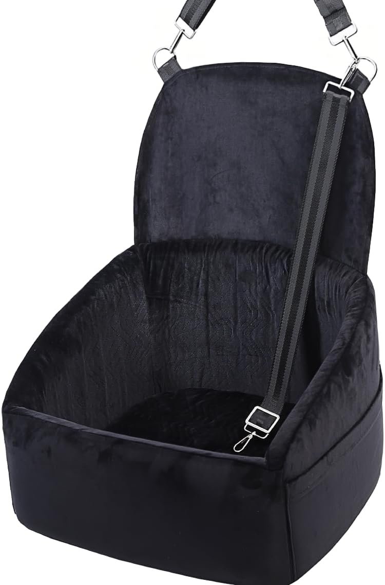 NUPIDA Dog Car Seat for Small Medium Dogs, Dog Booster Seat with Extendable Backrest, Pet Portable Car Seats up to 30 lbs, Washable Travel Bed with Storage Pockets and 2 Safety Leashes, Black