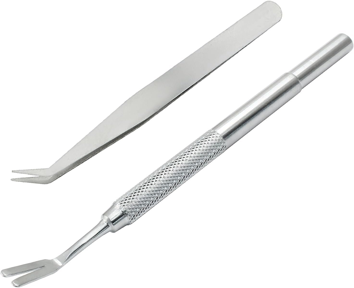 Unlorspy Tick Remover Tool Set for Pets Dogs and Cats- Includes 1Pcs Stainless Steel Tick Removal Fork and 1 Pcs Fine Curved Tip Tweezer