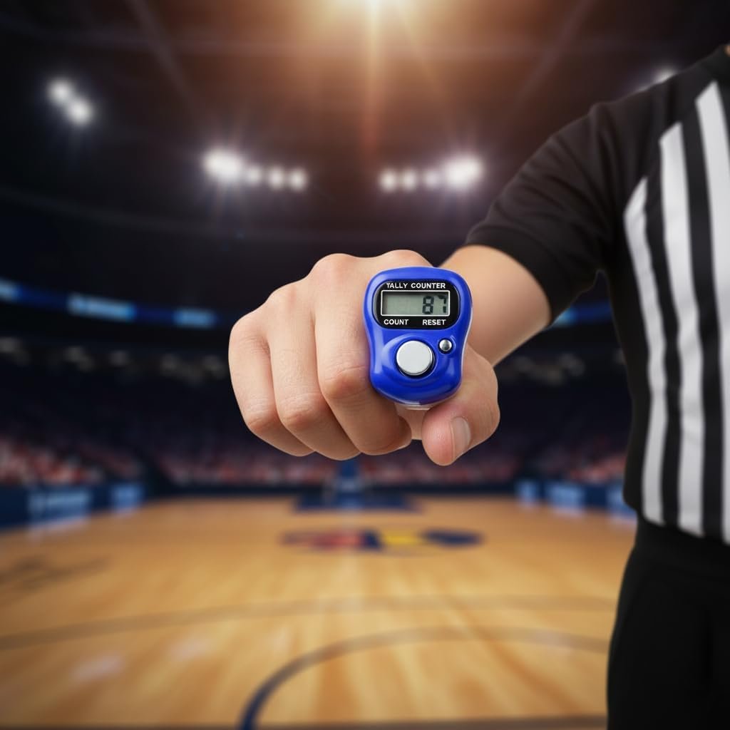 1Pc Blue 5 Digit LED Digital Row Counter, Display Counter Clicker, Handheld Number Click Counter, Electronic Finger Counter Hand Tally Counter with Ring for Golf, Track and Field Lap Counters