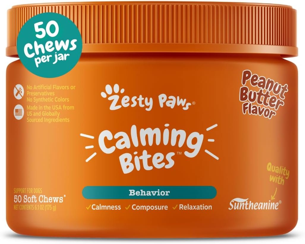 Zesty Paws Calming Chews for Dogs – for Everyday Stress, Relaxation, Composure, and Separation Peanut Butter 50 Count