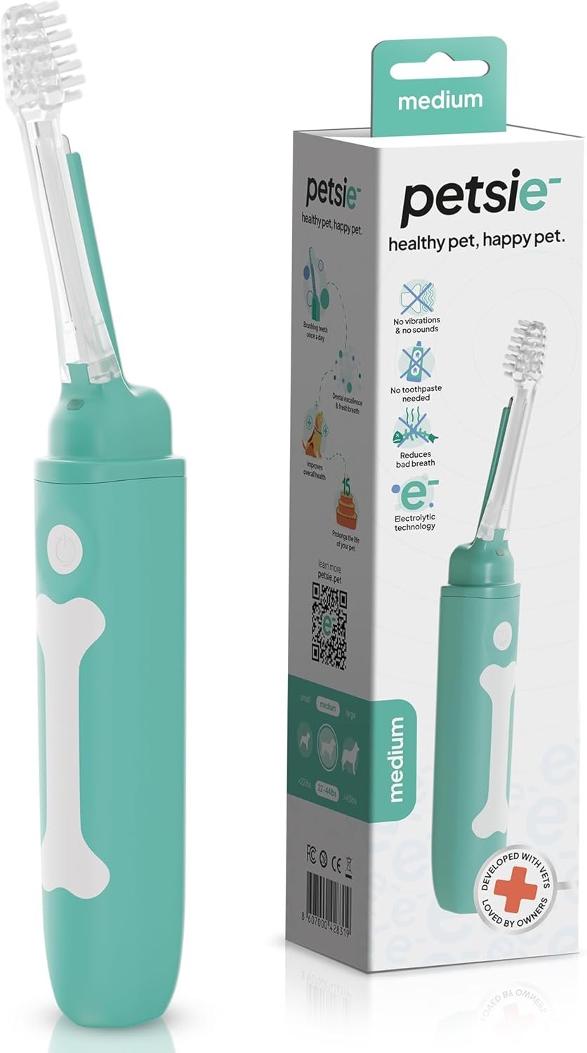 petsie Dog Toothbrush | Innovative Eletrolytic Technology | Improves Oral Health & Reduces Bad Breath | No Vibrations & Silent Teeth Cleaning Brush | No Toothpaste Needed | Dog Teeth Cleaning Kit