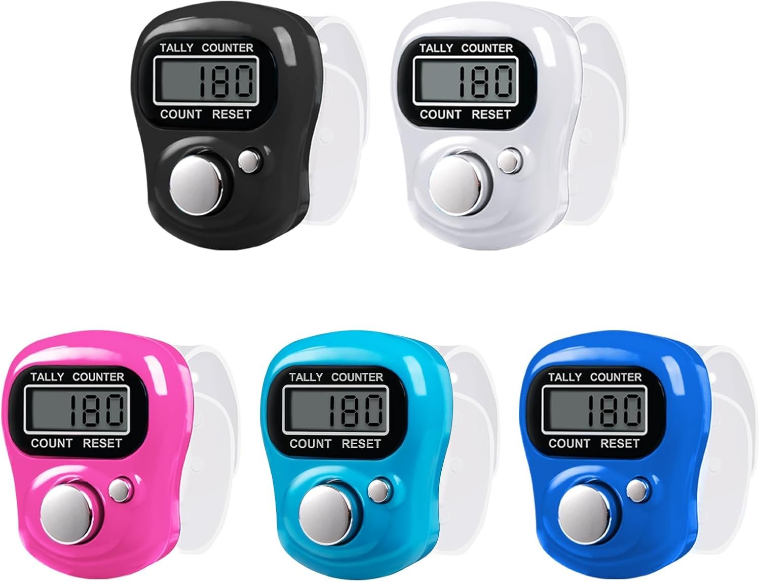 Amble 5 Pack Finger Clicker Counter, Tally Counter with 5-Digit LCD Electronic Digital Display, Clickers for Knitting, Golf, Lap, and Inventory Counting