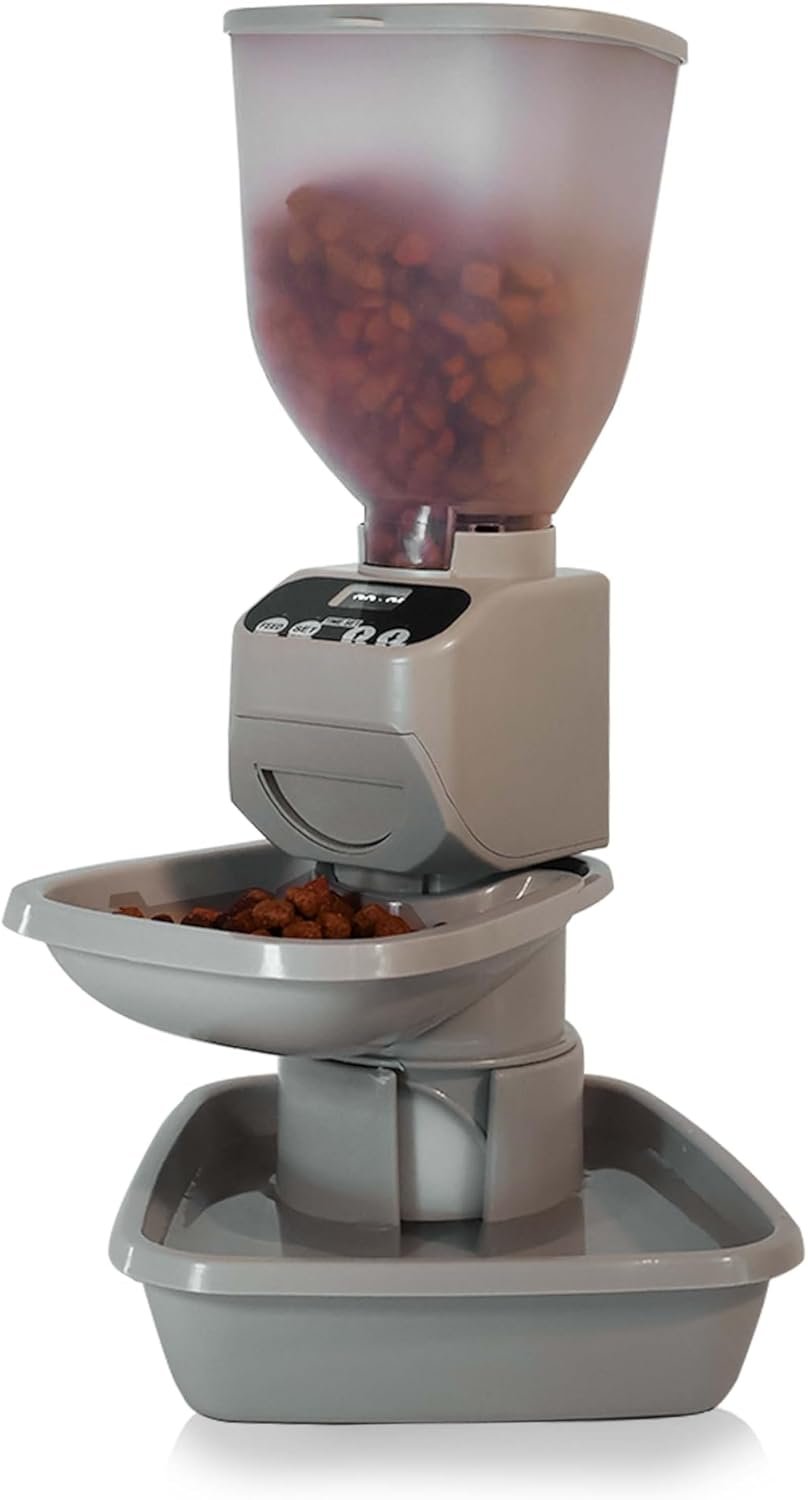 Feeding Friend® Automatic Dog & Cat Food Feeder with Water Dispenser – Smart Pet Feeder with Portion Control, OLED Display, Anti Jam Design, Battery Operated Dispenser for Medium Pets 15-30 lbs- Taupe