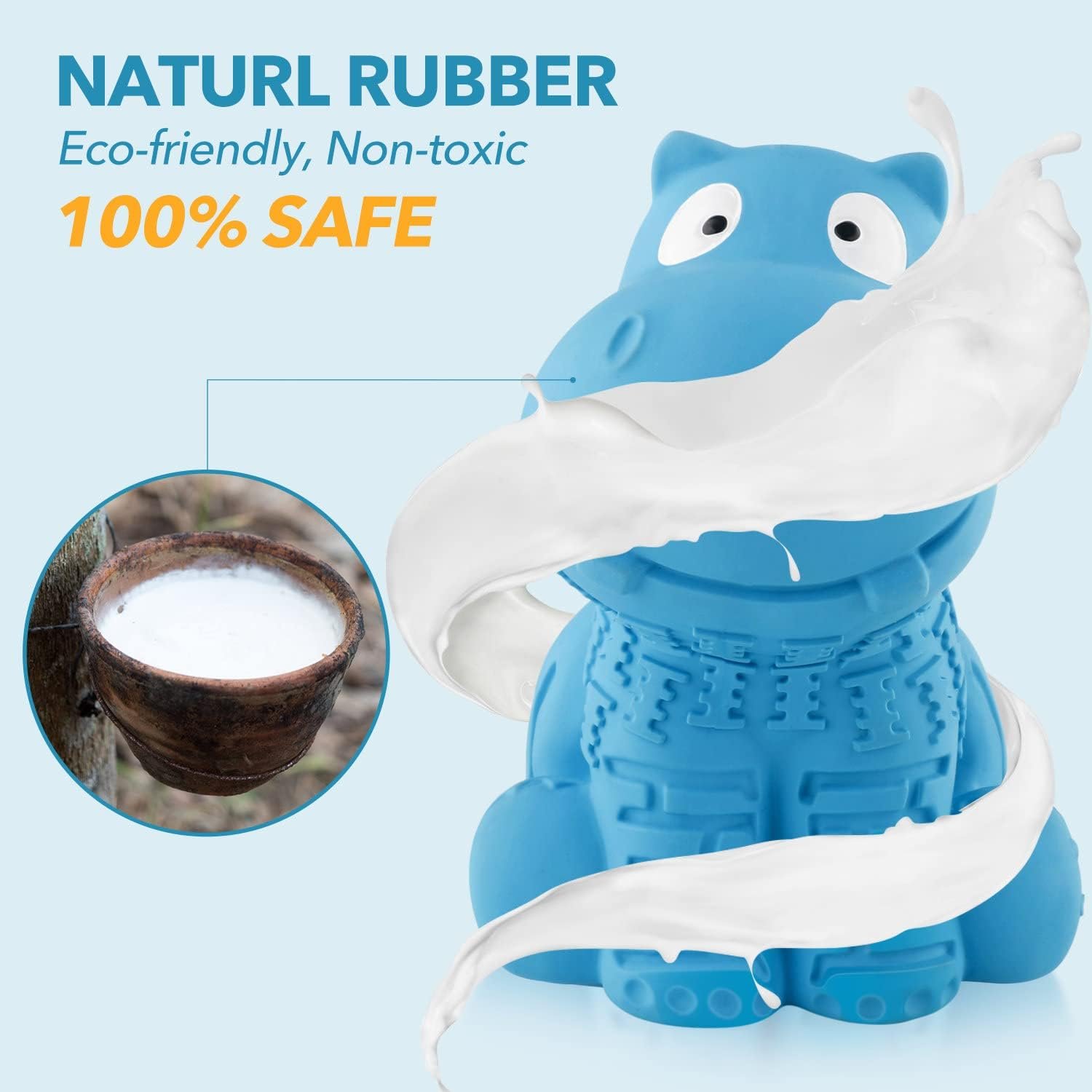 petizer Indestructible Squeaky Dog Toy for Aggressive Chewers – Durable, Natural Latex Toy for Small, Medium, Large Dogs – Blue Hippo