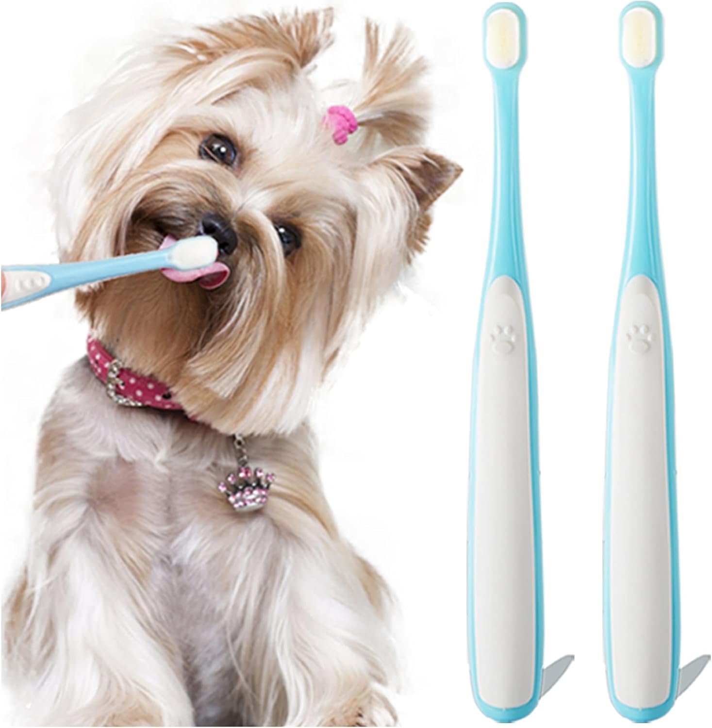 MoonyMars Small Dog Toothbrush, Cat & Puppy Tooth Brushing Kit, Ultra Soft & Mini Head Teeth Brush for Kitten & Tiny Pet, Doggy Toothbrushes Deep Dental Cleaning, 2 PCS – Blue