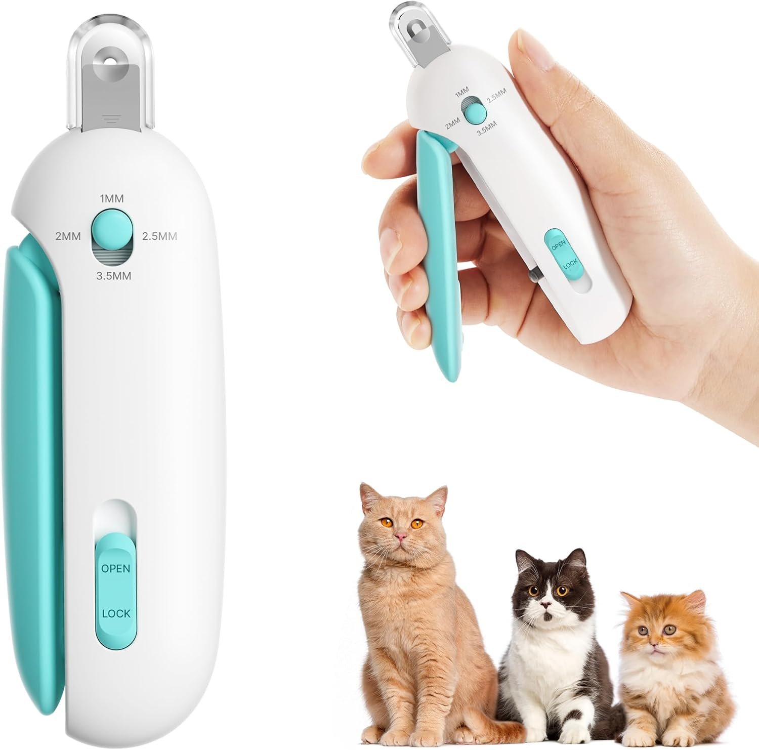 Potaroma Cat Nail Clipper with Adjustable 3-Size Trimming Hole & Hidden Nail File | Safe Toenail Trimmer for Kittens & Indoor Cats | Anti-Splash Claw Cutter for Grooming (Blue)