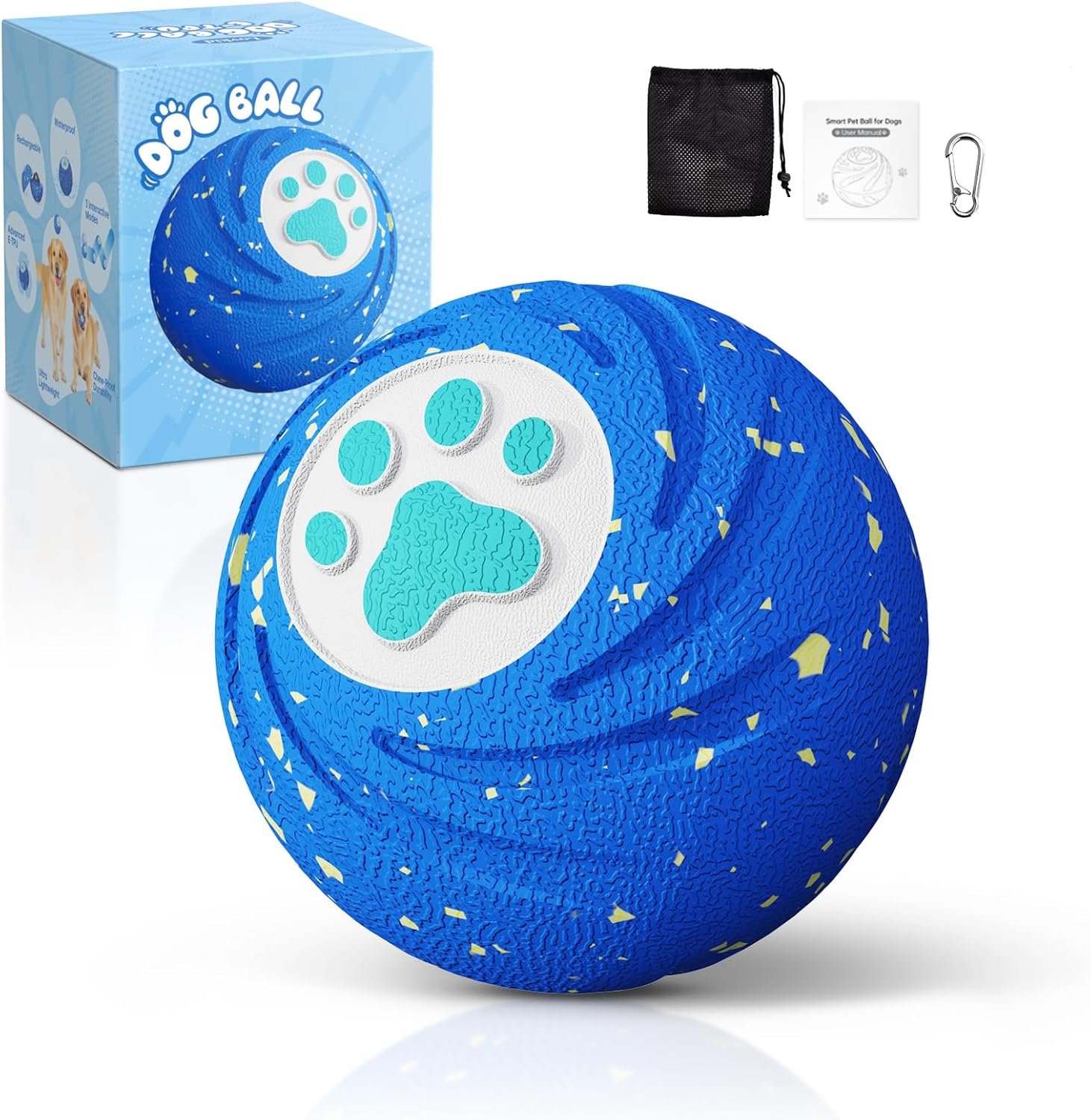 Lovkid Smart Interactive Dog Toys Ball – Durable E-TPU Material for Aggressive Chewers, 3 Play Modes to Keep Them Busy, Pet Gift for Medium and Large Dogs, Indoor & Outdoor Use (Blue)
