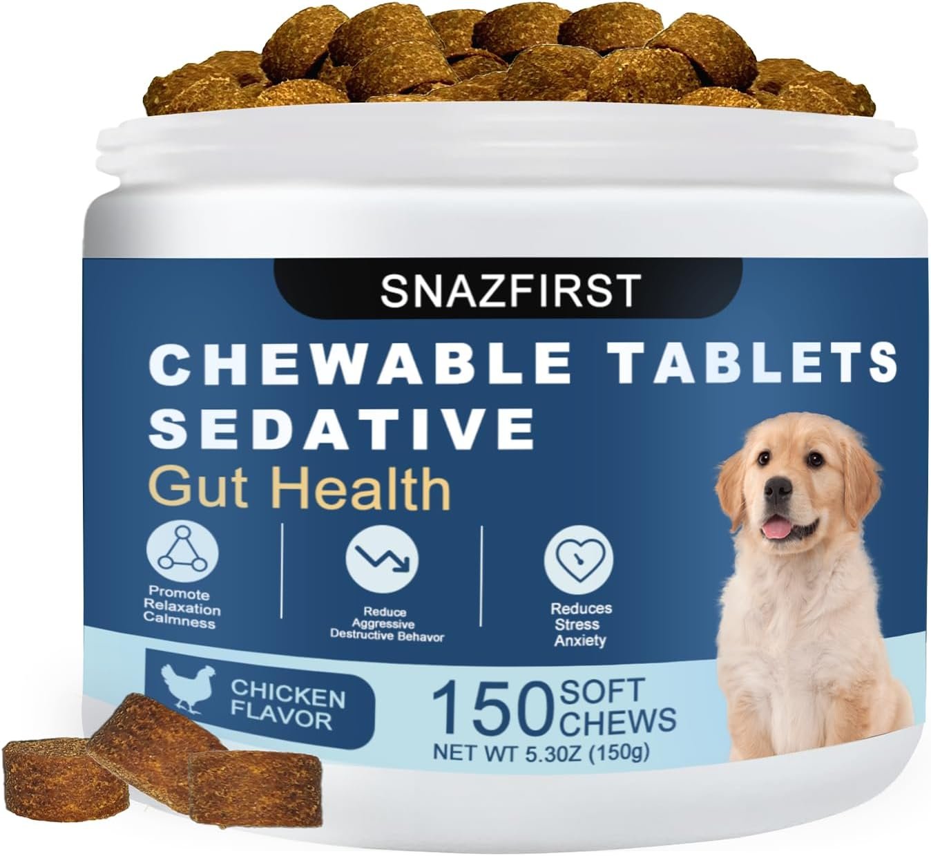 SNAZFIRST Calming Chews for Dogs Anxiety Relief, Dog Calming Chews-Anxiety and Stress Relief Treats Melatonin Bites Sleep Aid Calm Dog with Noise,Thunder,Barking,Separation(Chicken Flavor, 150 Chews)