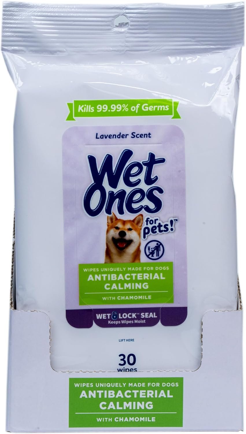 Wet Ones for Pets Antibacterial Calming Wipes with Chamomile, Lavender Scent – Dog Cleaning Wipes – Scented, Durable and Disposable Dog Wipes for Paws, 30 Count