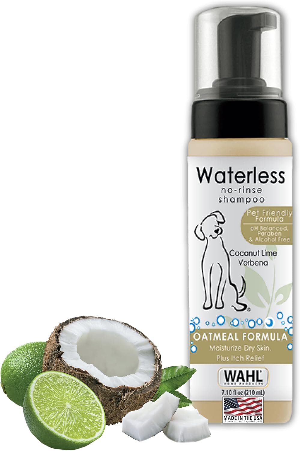 Wahl USA Pet Friendly Waterless No Rinse Shampoo for Animals – Coconut Lime Verbena Scent – Oatmeal Formula Cleans, Conditions, Detangles & Moisturizes Dogs Fur – 7.1 Oz – Model 820015A