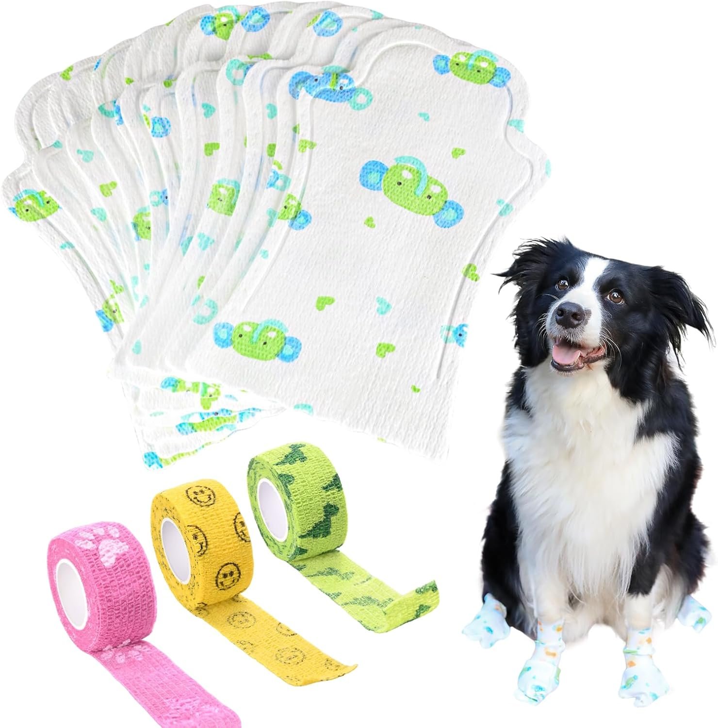 HeavenEye Disposable Dog Socks Waterproof, Dog Paw Protectors Prevent Licking, 20pcs Boots Cover &3pcs Paw Bandage, Lightweight Shoes for Small Medium Large Dogs in Rain Snow Winter Outdoors(green, S)