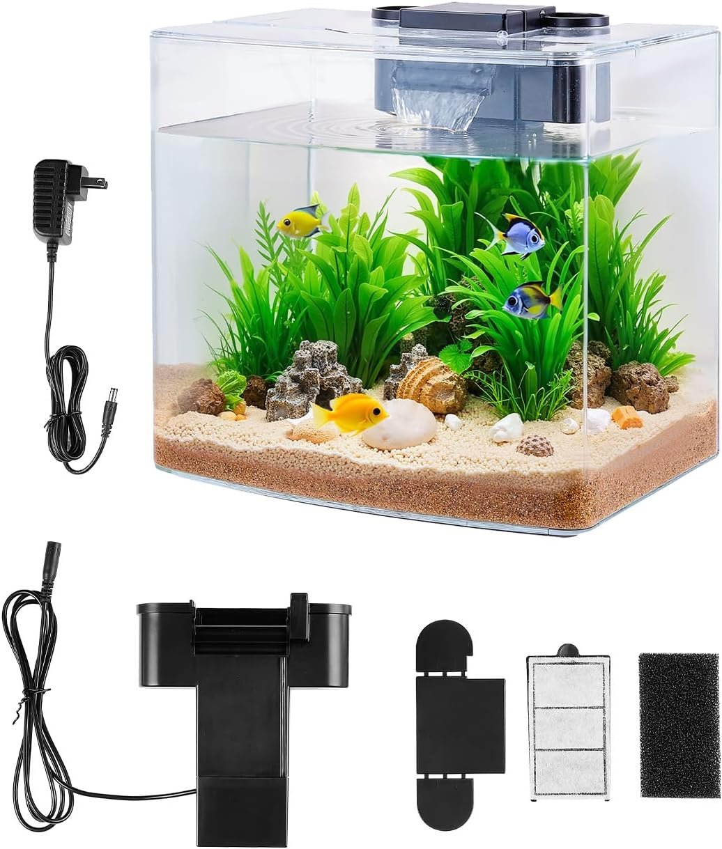 VEVOR Fish Tank Aquarium, 3.5 Gallon Arch Ultra-Clear GPPS Starter Smart Tank Adjustable 3 Color Lighting, Self Cleaning System Fishbowl for Freshwater & Saltwater Fish Home, Office, or Pet Use