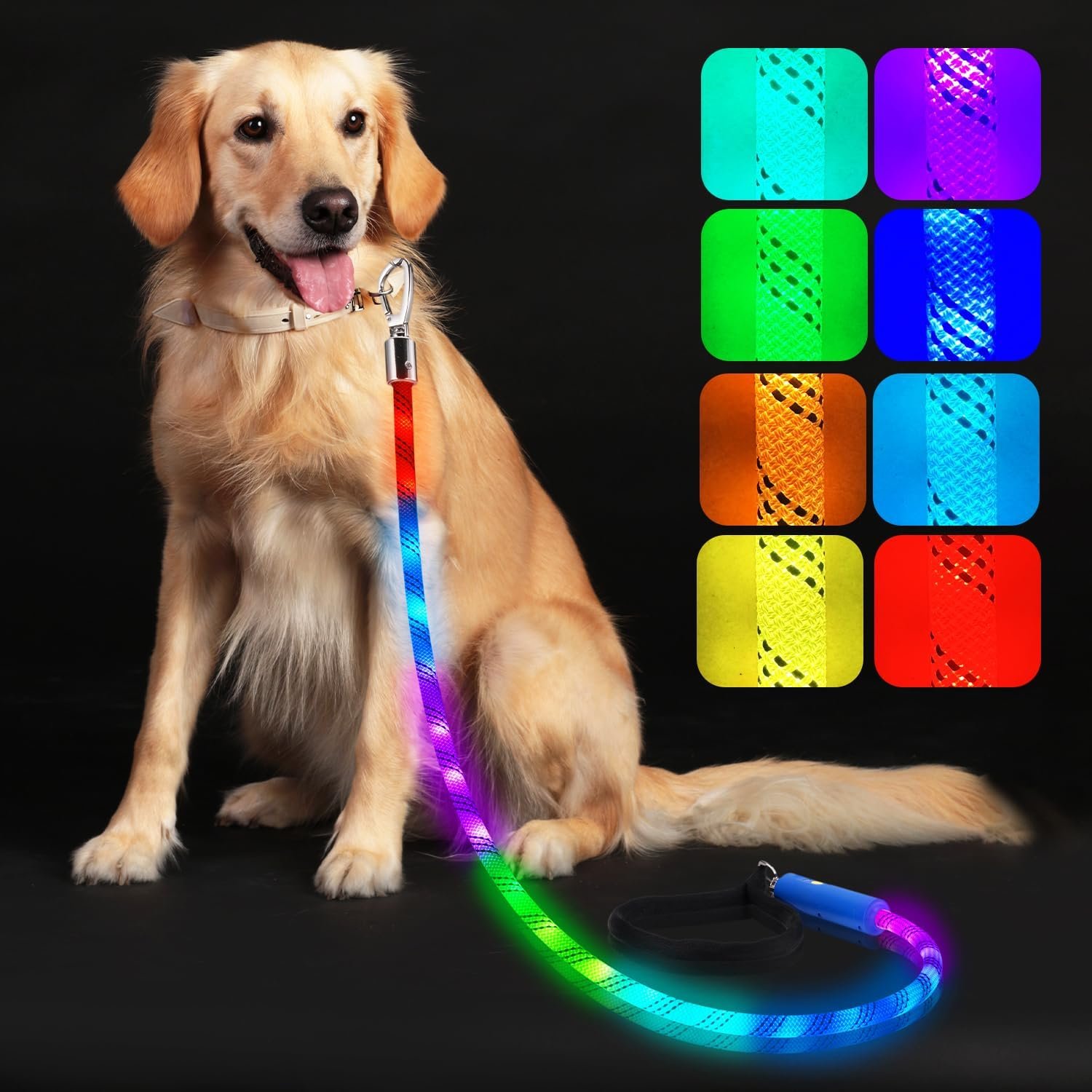 Light Up Dog Leash, LED Pet Leash for Night Walking,13 Lighting Modes, Rechargeable Dog Lights, Glow in The Dark Walking Leashes with Tangle-Free Hook for Medium Large Dogs – 4 Ft