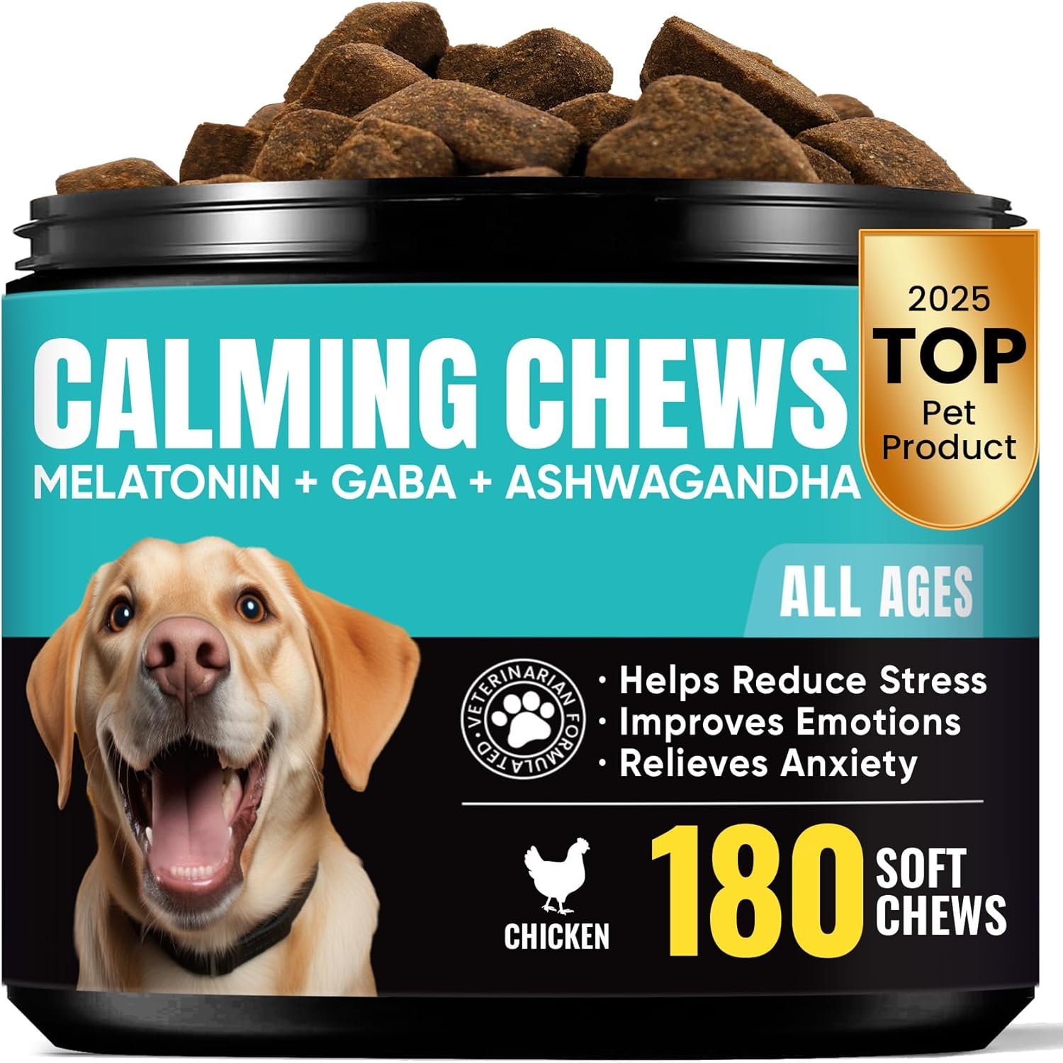 Calming Chews for Dogs – GABA & Melatonin for Fast-Acting Relief – Long-Lasting Support with Ashwagandha – Stress & Anxiety Relief Treats for Dogs – Thunder, Separation, Travel & Fireworks – 180 Chews
