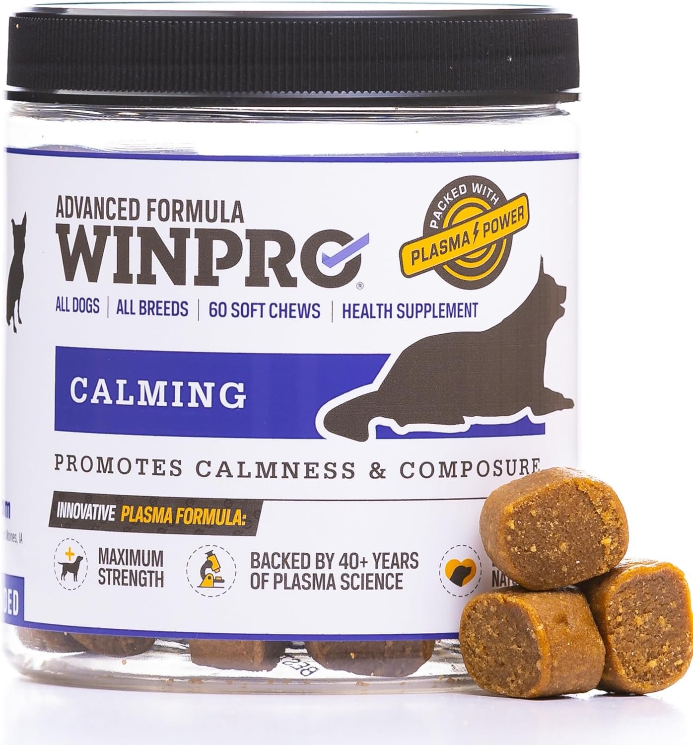 WINPRO Calming Chews for Dogs – Plasma-Powered Soft Chews to Promote Relaxation and Calming Effect – Made with Natural Ingredients, Grain-Free – Suitable for All Breeds & Sizes – 60 Count
