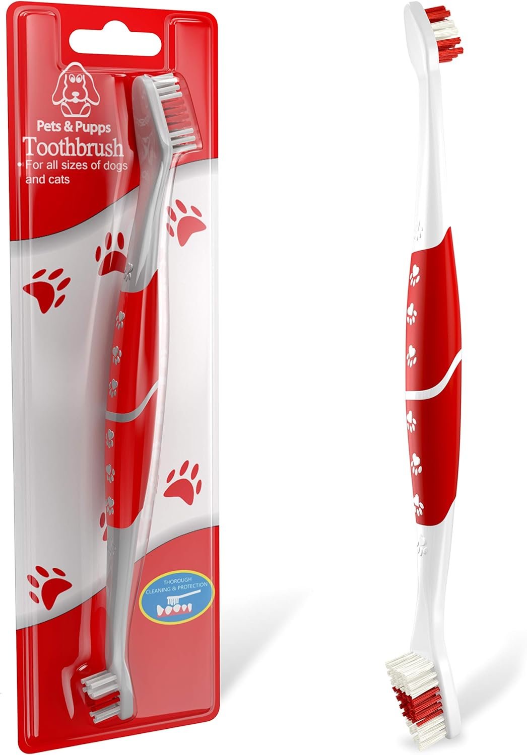 Pet Toothbrush for Dogs, Cats with Soft Bristles – Easy Teeth Cleaning & Dental Care, Non Slip Dual Head Dog Toothbrush for Medium & Large Pets, Toothpaste Not Included, Pack of 1