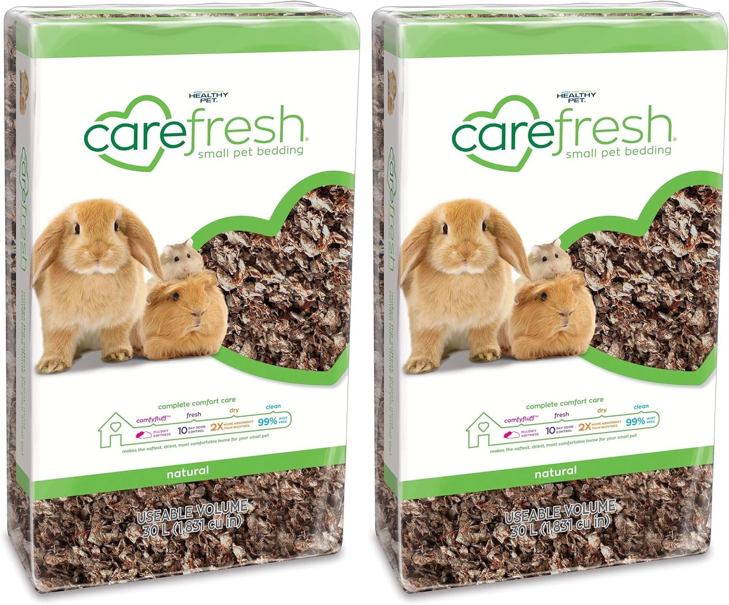 Carefresh Natural Paper Small Pet Bedding, Dust-Free | Odor Control | 30 L | Pack of 2 | 99% Dust-Free