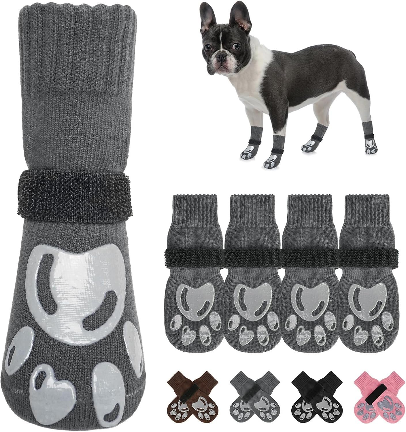 BEAUTYZOO Dog Socks, Non Slip Dog Socks to Prevent Licking Paws -Dog Shoes for Hot/Cold Pavement, Dogs Boots & Paw Protectors, Doggie Booties for Hardwood Floors, Small Medium Large Senior Dogs